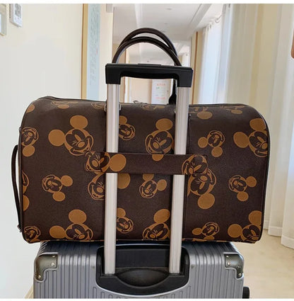 Disney New Mickey Luggage Bag PU Plaid Travel Bag Portable Baby Storage Waterproof Leisure Travel Large Capacity Travel Bag.