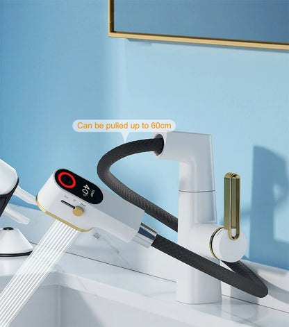 VGX Multifunctional Bathroom Faucets Pull Out Basin Mixer Sink Faucet Gourmet LED Display Tap 360° Tapware Crane Brass Chrome