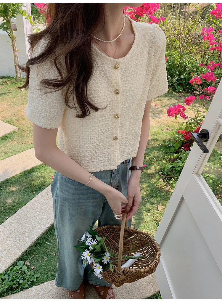 New Summer Short Sleeve O-Neck Women Shirt Sweet White Shirt Blouse Women Tops 2025 Blouses Shirts Blusas Para Mujer Blusa XL183.