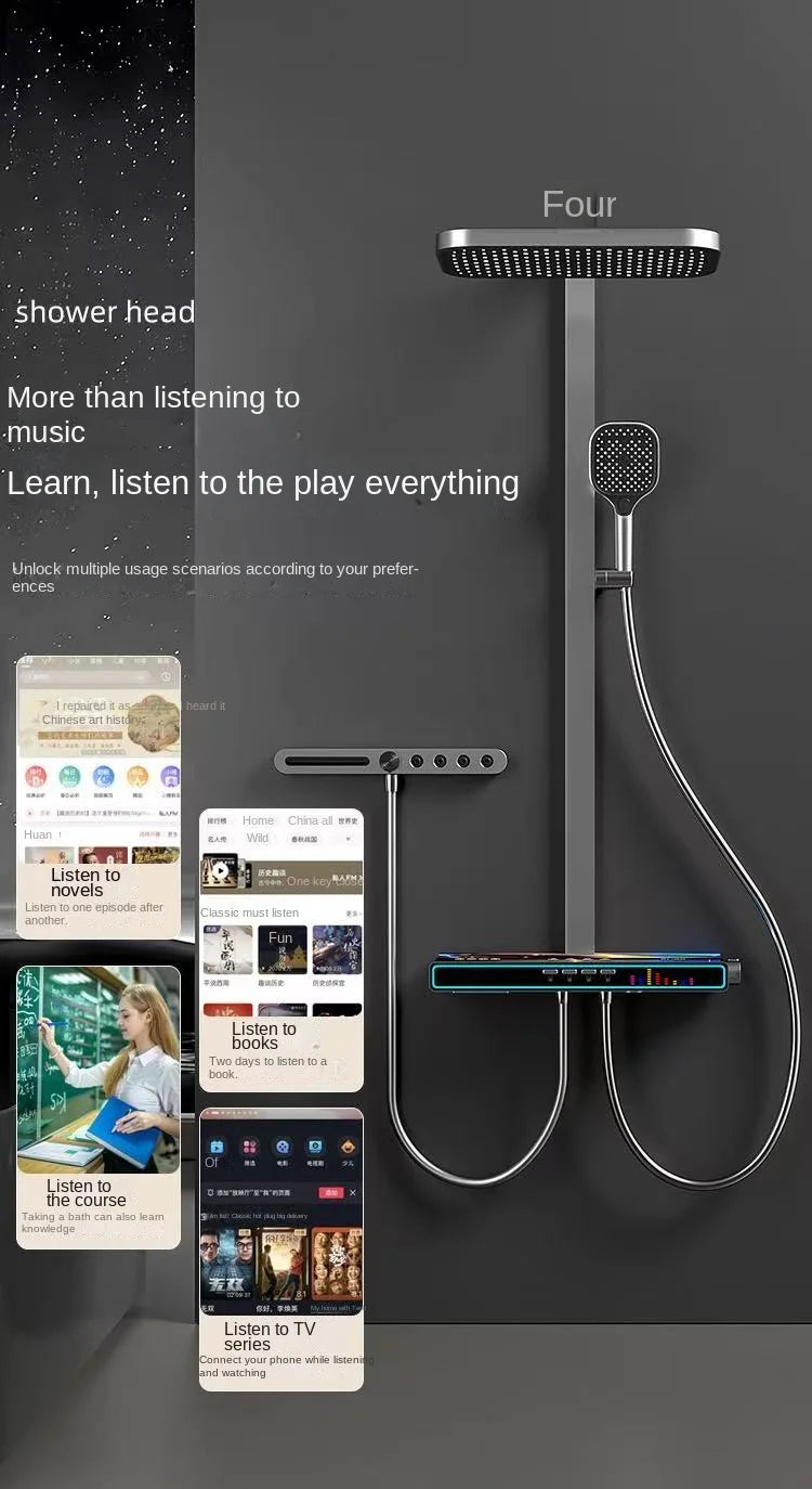 Bluetooth Music Digital Bathroom Shower System Ambient Lighting thermostatic Digital Bathroom Shower Set Faucets Accessories