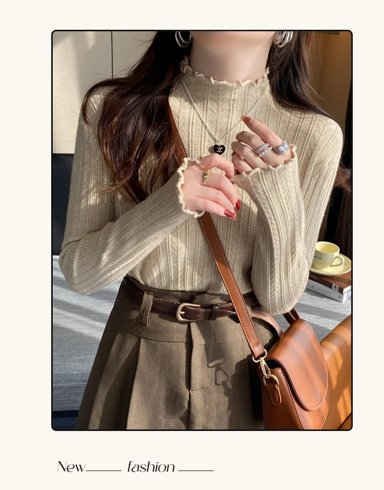 AOSSVIAO 2023 Geraffte Rollkragen Frauen Pullover Herbst Winter Warme Pullover Schlank Tops Gestrickte Pullover Jumper Weiche Pull Weibliche