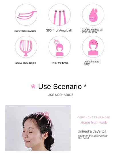 Head Massager Neck Massage Octopus Scalp Stress Relax 12 Antennae Massage Head Meridian Comb Point Pressing Head Artifact.