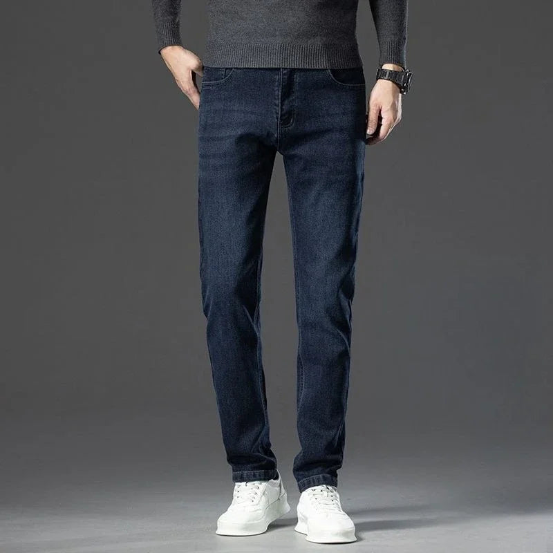 Autumn Winter New High Elasticity Men's Business Jeans Haze Blue Black Gray Denim Trousers Men's Pants Work Clothes Brand.