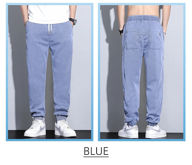 Men's Lyocell Loose Cuffed Tapered Pants 2025 Summer Autumn Comfortable Breathable Casual Long Pants Plus Size 5XL.