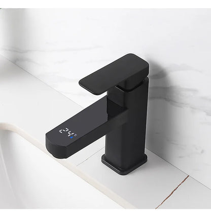Digital Basin Faucets Smart Bathroom Faucet Shower Room Taps Water Temperature LED Black White Sink Tap Rotating Stainless Steel