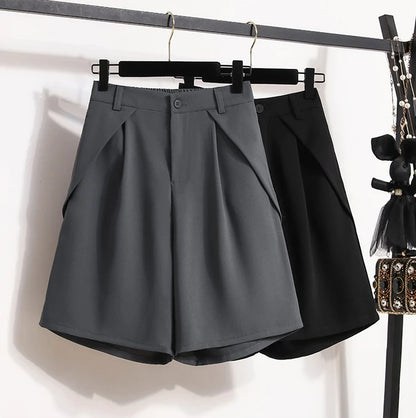 Women's A-Line High Waisted Wide Leg Short Pants Plus Size Casual Suit Shorts Summer 2025 Oversized Loose Five Quarter Pants.