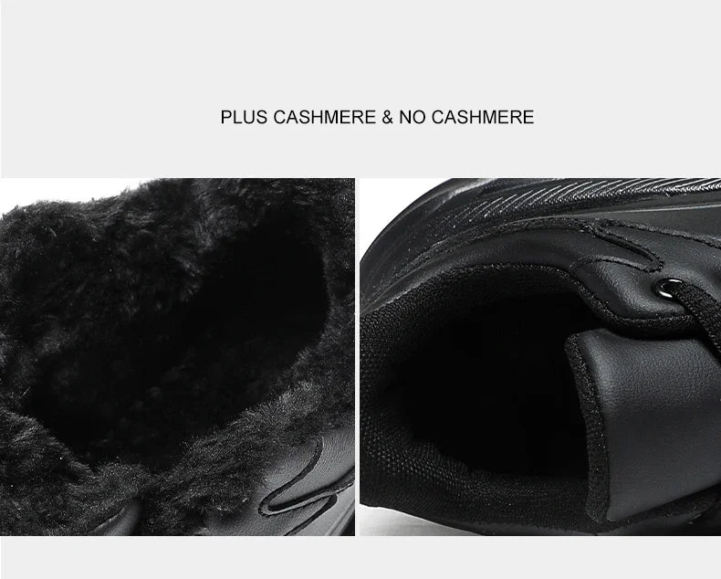 Black Leather Shoes for Men Height Increasing Winter Fashion Sneakers Plus Fur Warm Outdoor Cotton Casual Shoes Men Shoe Size 48.