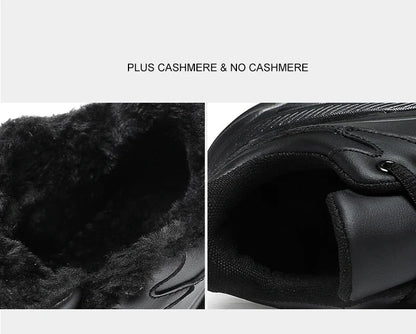 Black Leather Shoes for Men Height Increasing Winter Fashion Sneakers Plus Fur Warm Outdoor Cotton Casual Shoes Men Shoe Size 48.