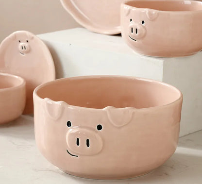 European Creative Cute Pink Pig Tableware Dishes Home Ceramic Plate Breakfast Nordic Wind Irregular Matte Plate Kitchen Utensils.