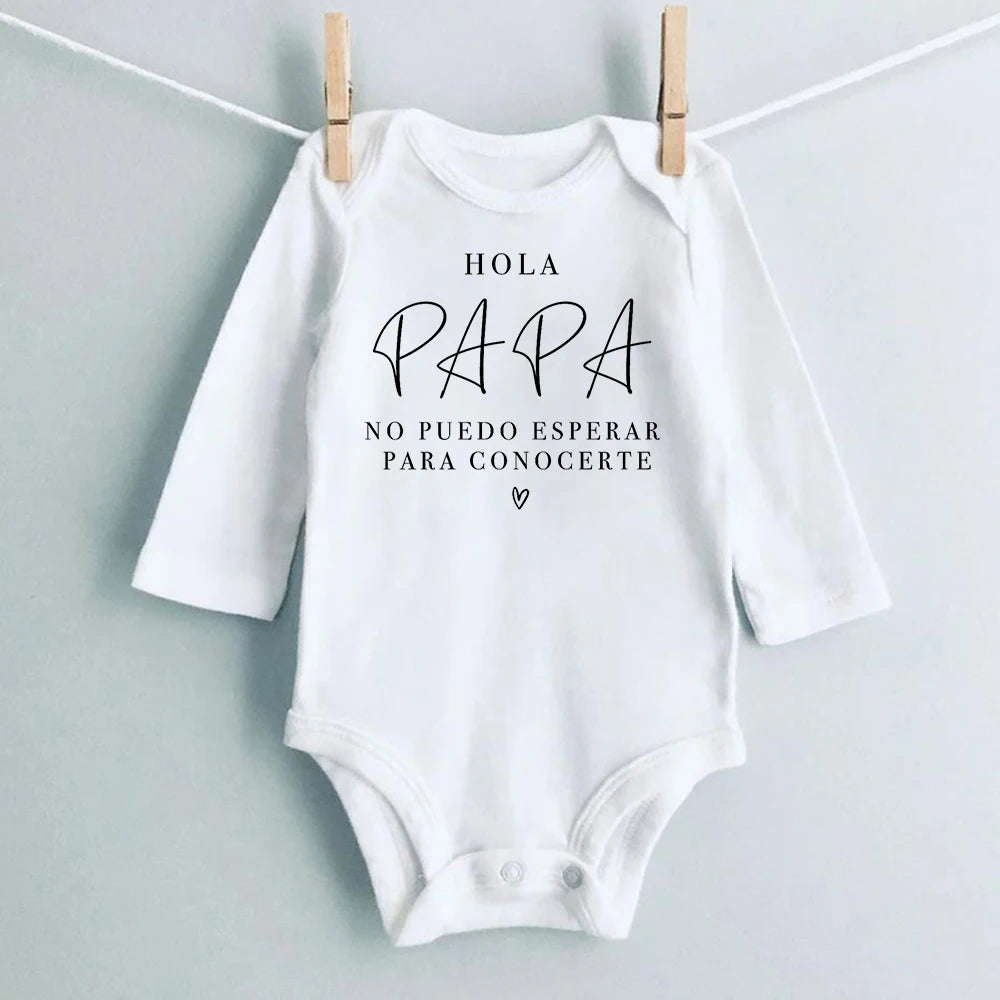 Hallo Papa, ich kann dich nicht warten, Baby-Ankündigung, Neugeborenen-Body, Sommer, Baby, Jungen, Mädchen, Schwangerschafts-Enthüllung, Ropa-Overall-Outfits.