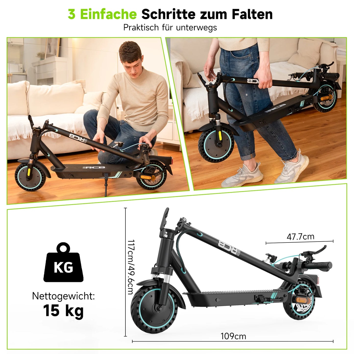 RCB EV85F (ABE) Adult EScooter 400W Motor Foldable E-Scooter 36V 7.8AH 8.5” Road Tire Commuting Electric Scooter.