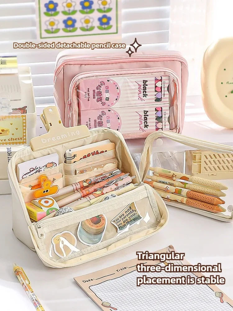 Neue 9-lagige doppelseitige abnehmbare Bleistifttasche mit großem Fassungsvermögen, wendbare Schreibwarentasche für Studenten, multifunktionale Aufbewahrungstasche.