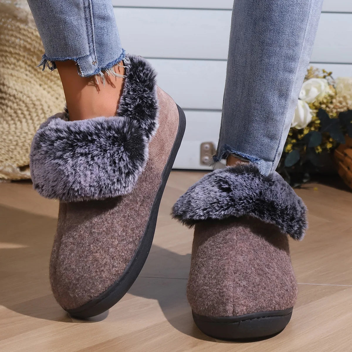 Smile Pop New Men Plush Slippers Indoor Fluffy Fur Home Men Slippers Outdoor Warm Closed Soft Non-slip Fuzzy Winter Men Shoes.