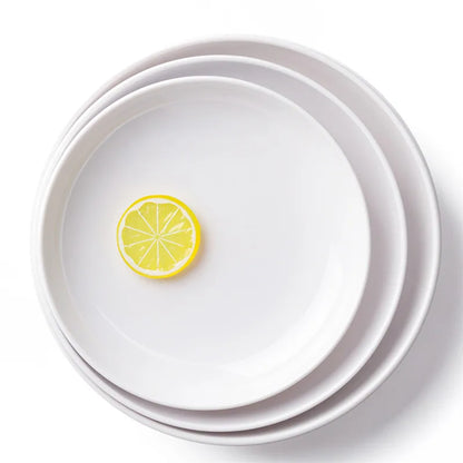 Deep Round Melamine Dinner Plates White Hotel Serving Tray Table Dishes Imitation Porcelain Dishes to Eat Kitchen Dining Sets.