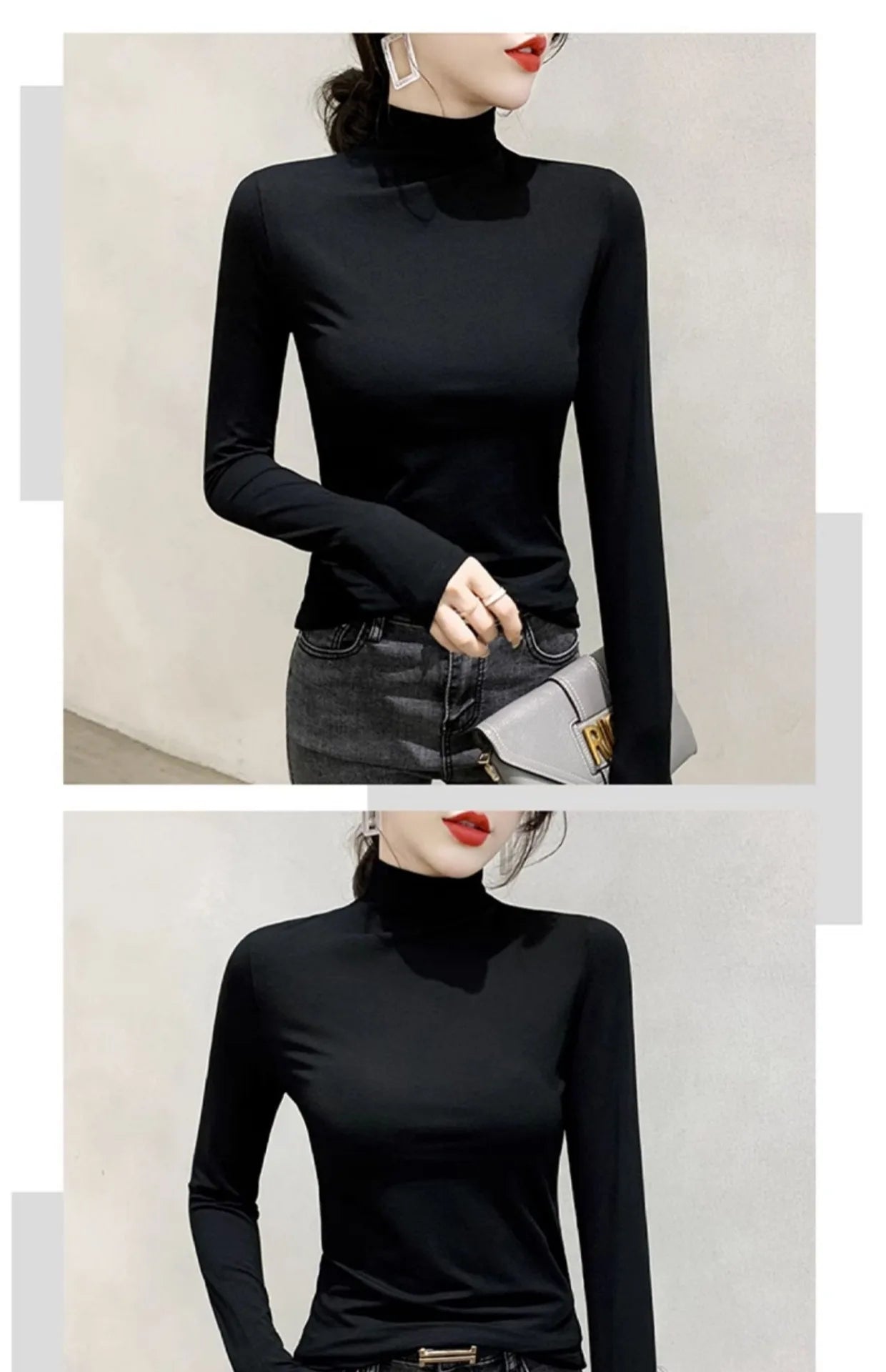 Schwarz Rollkragen T-shirt Langarm Tops Frauen Y2k Kleidung Herbst Winter Koreanische Mode Modale Elegante T-shirts für Frauen 2024