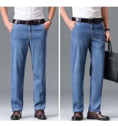 Business Lyocell Jeans Men Summer New Thin Fashion Straight Breathable Brand Pants Male Slim Comfortable  Denim Trousers