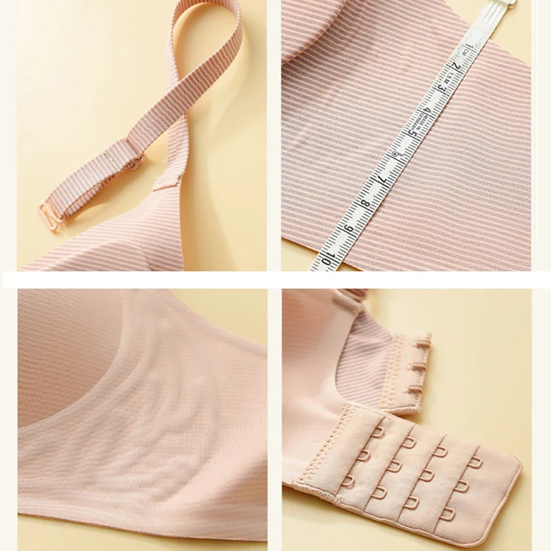 Stripe Color Contrast Soft Support Seamless Women Underwear Semifixed Cup Pad No Steel Ring Adjustable straps Gathered Woman Bra.