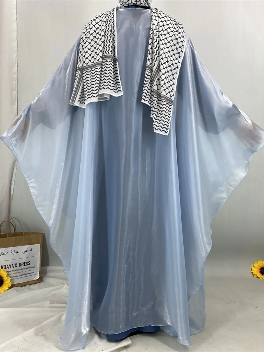 Muslim Women Dubai Abaya Stain batwing sleeve Long Dress Kimono Cardigan Kaftan Modest Robe Femme Islam African Dresses Kebaya.