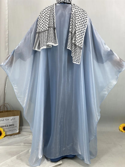 Muslim Women Dubai Abaya Stain batwing sleeve Long Dress Kimono Cardigan Kaftan Modest Robe Femme Islam African Dresses Kebaya.