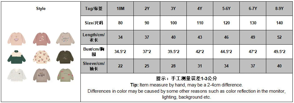 Konges Slojd AW Baby Girls Sweatshirts + Pants 2 Pcs Sets Lambswool Cherry Jackets Kids Clothes Girls Print Dresses Coats 1-9Yrs.