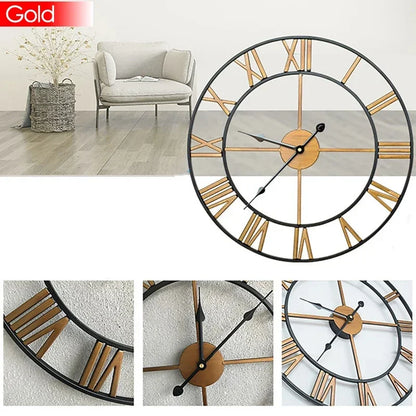 40/47/60/80 cm große 3D-Wanduhr mit römischen Ziffern, Kunst, hohle runde Wandbehang, Vintage-Metalluhr für Wohnzimmer und Zuhause