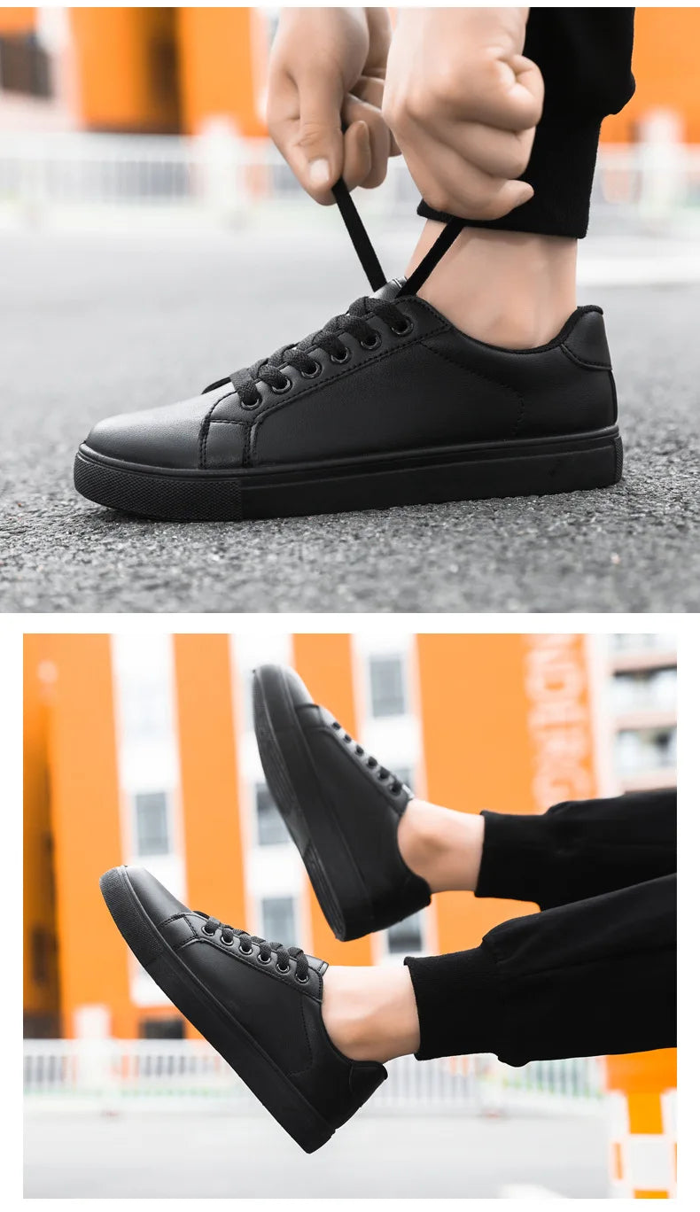 White Black Men Shoes Comfortable Casual Skateboard Shoes Men Solid Leisure Sneakers Lightweight Walking Shoes.
