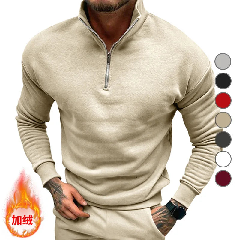 Autumn Thick Warm Knitted Sweaters Comfy Clothing Half Zip Fleece Winter Coat Solid Long Sleeve Turtleneck Shirts Pullover Men.