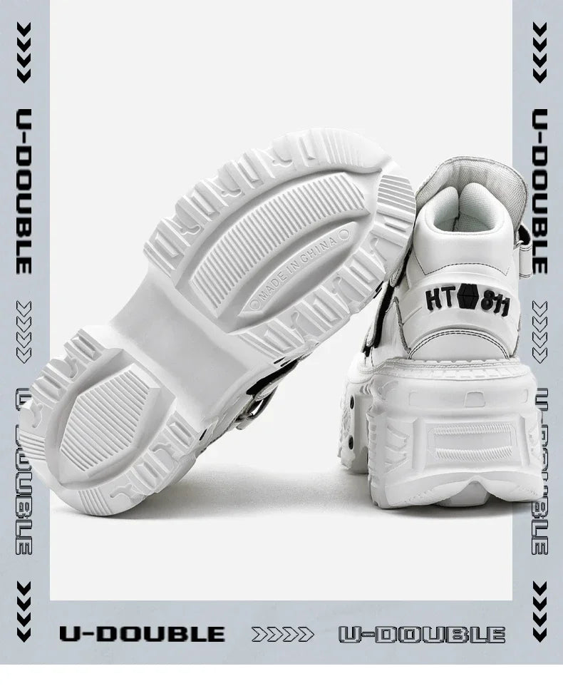 Gothic Ankle Rock Boots 2025 New Punk Style Women Shoes Lace-up White Platform Shoes Woman Metal Decor Woman Sneakers.