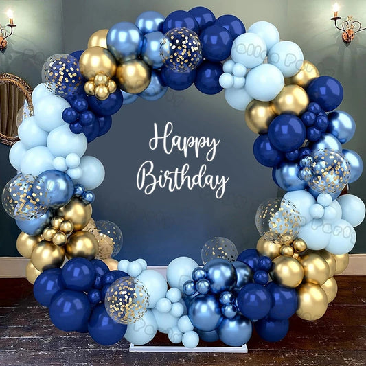 Blaue Geburtstagsballons, Bogen-Set, Geburtstagsdekorationen, goldene Konfetti, marineblaues Ballon, Junge, Mädchen, Babyparty, Hochzeit, Taufe, Dekore.