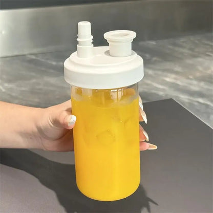 Pearl Straw Cup Transparent Plastic Water Bottle Portable Heat Resistant Drinkware Large Capacity Student Bubble Milk Tea Cup.