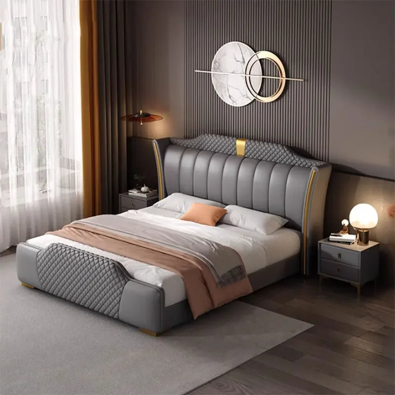 Luxuriöses Doppelbett mit Rahmen, 200 x 200 cm, King-Size-Bett, beleuchtet, 180 x 200, Queen-Size-Bett, luxuriöses, modernes, voll beleuchtetes 2-Personen-Schlafzimmer-Wohnmöbel