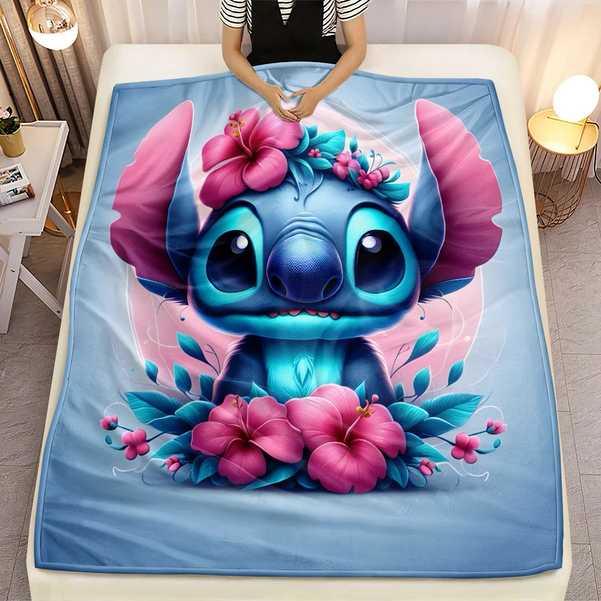 Lilo & Stitch, Stitch Printed Sofa Soft Warm Flannel Throw Blanket.Office,Camping,Picnic,Outdoors,Nap Cape,Bedroom Blankets..