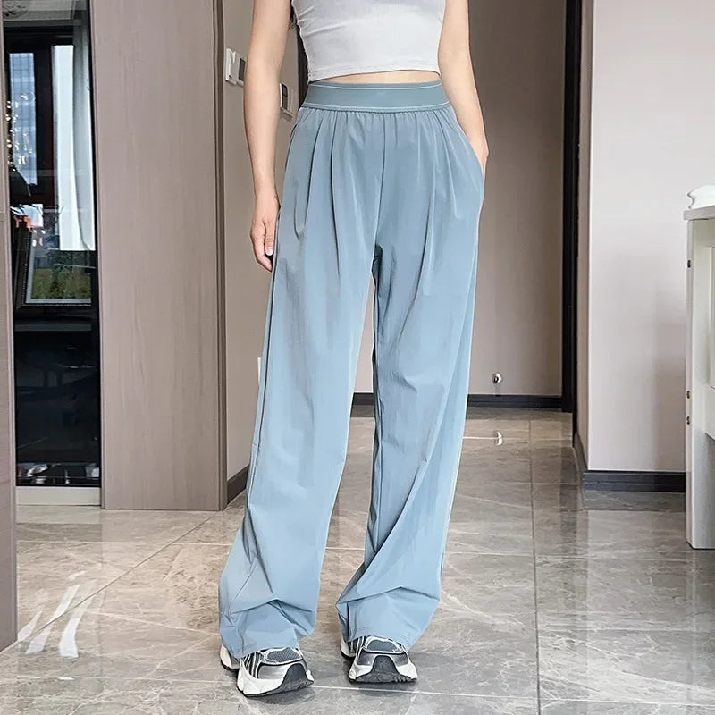High Waist Yoga Pants Women's Sporty Lightweight Loose Straight Leg Quick Dry Comfortable Fit Casual Trousers.