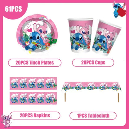 Disney Lilo und Stitch Party Dekoration Geschirr rosa Stitch alles Gute zum Geburtstag Party Thema liefert Ballon Hintergrund Tasse Teller