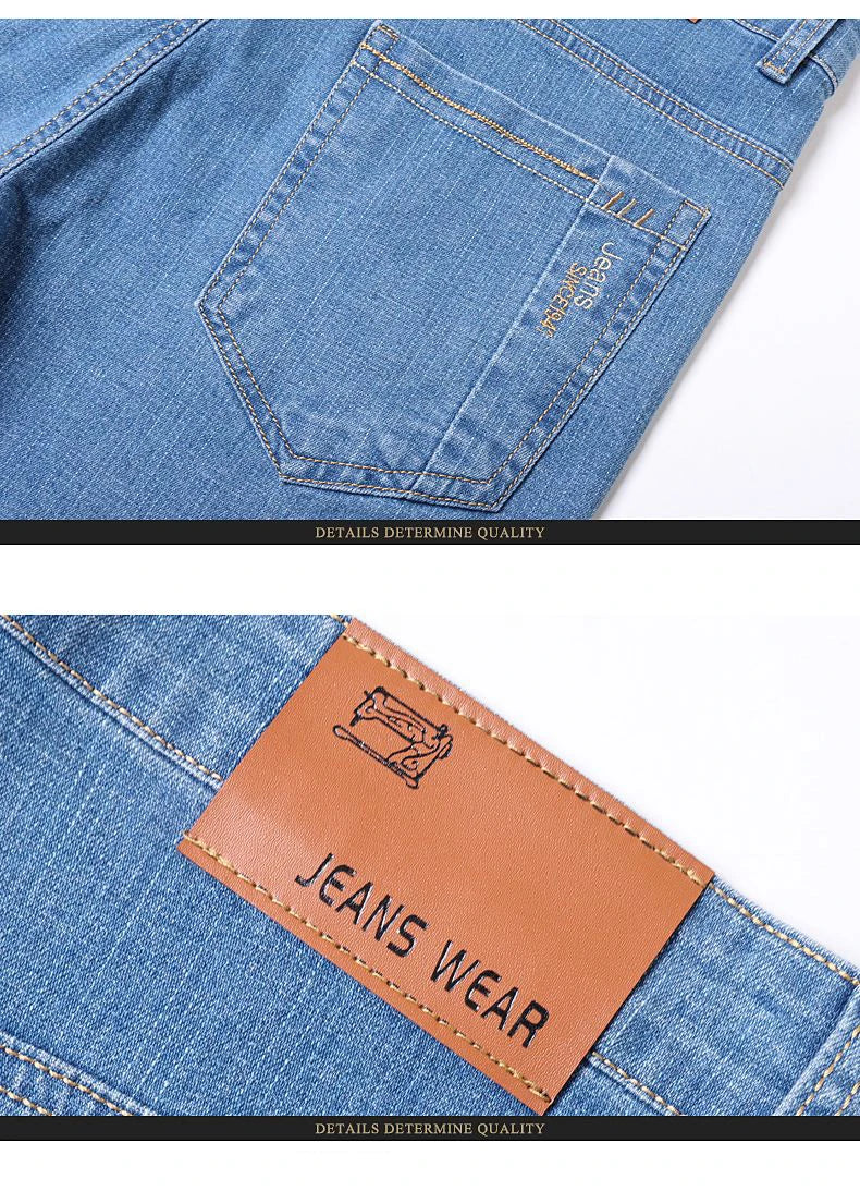 2-piece set of summer men's stretch cotton jeans, fashionable and comfortable, slim fit, business straight leg denim pants.