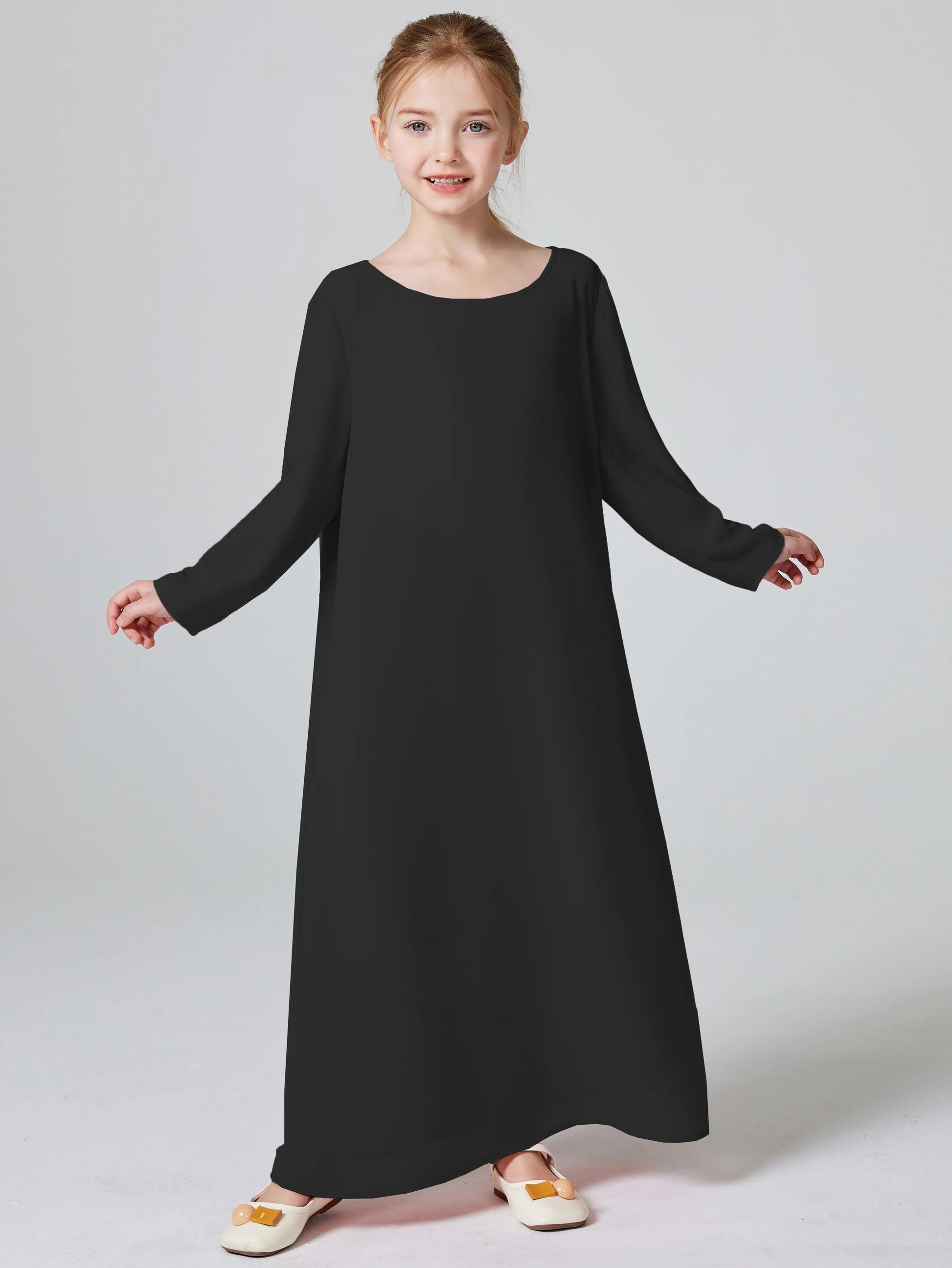 Ramadan Muslim Girls Long Sleeve Chiffon Kids Abaya 2PCS Dress Kebaya Casual Dresses For Party Ramadan Gift (Without Hijab).