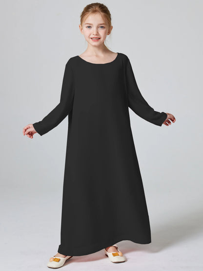 Ramadan Muslim Girls Long Sleeve Chiffon Kids Abaya 2PCS Dress Kebaya Casual Dresses For Party Ramadan Gift (Without Hijab).