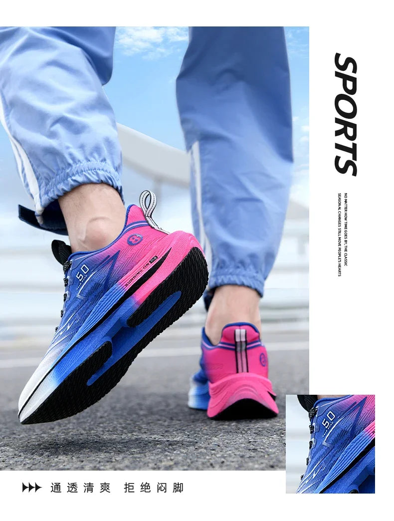 Men Sport Shoes Professional Cushioned Carbon Plate Running Shoes Breathable Lace-up Casual Sneakers Marathon Athletic Footwear.