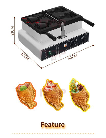 ITOP Taiyaki Waffle Maker 2 Fishes Commercial Ice Cream Taiyaki Pan Making Machine Waffle Cone Baking 2000W Muffin Pancake Snack.