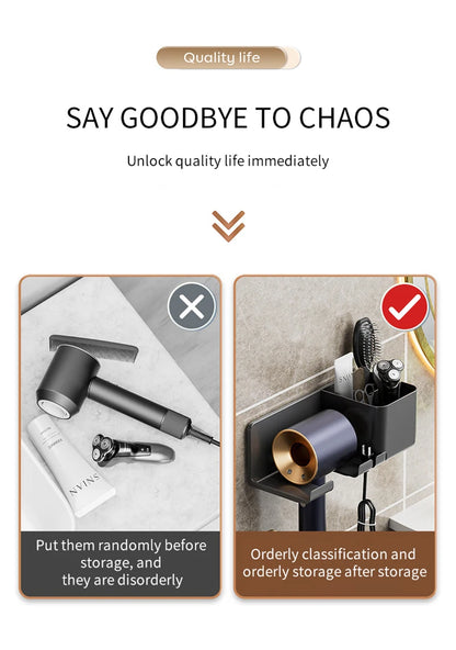 An der Wand montiertes, nicht perforiertes Haartrockner-Lagerregal. Aufbewahrungs- und Platzierungsregal für Badezimmer-Haartrockner. Multifunktionales Lagerregal