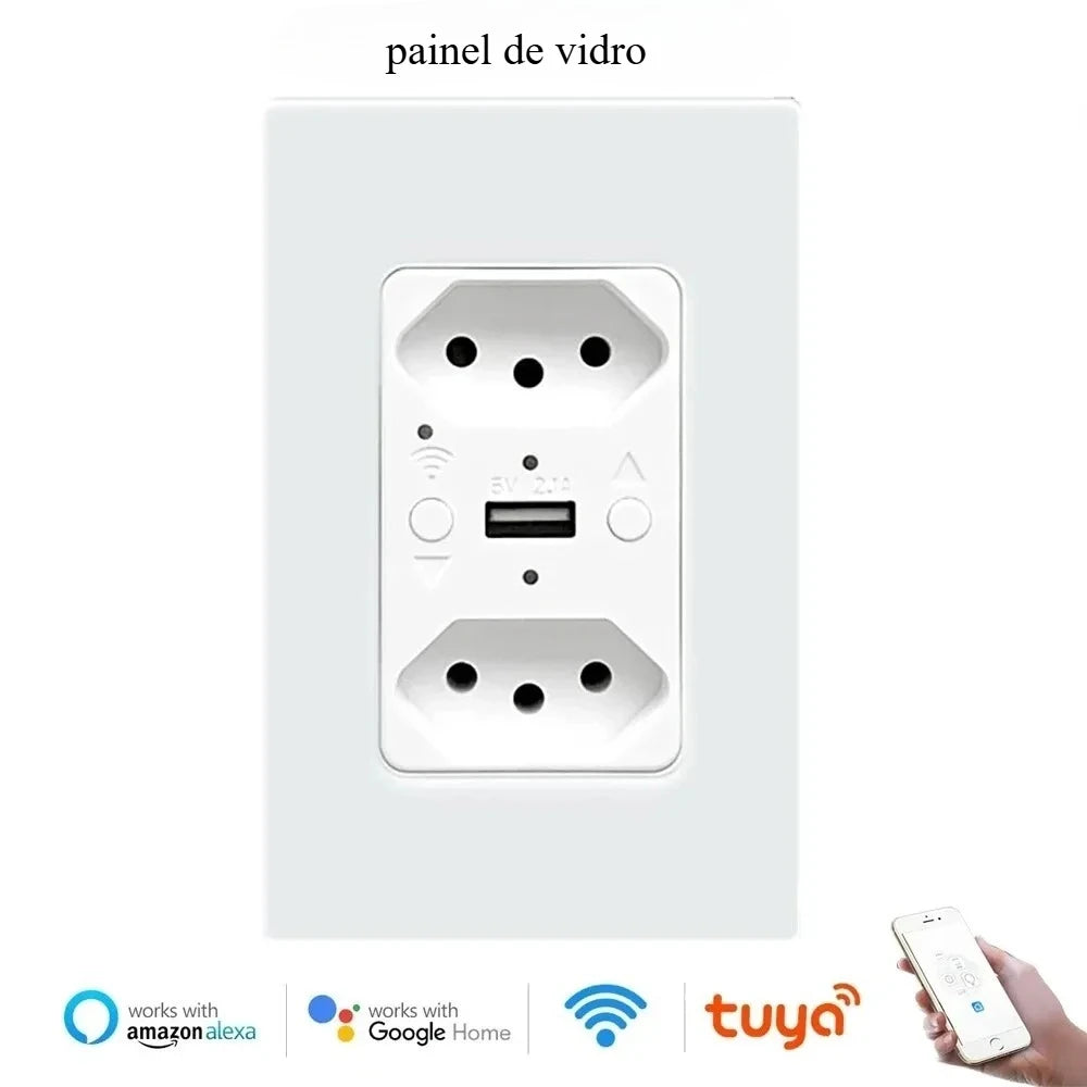 Melery Brasilien WiFi Smart Leben Dual Wand Steckdose Tuya Elektrische Stecker Outlet PC/Glas Touch Panel Alexa Dot Google hause Assistent.