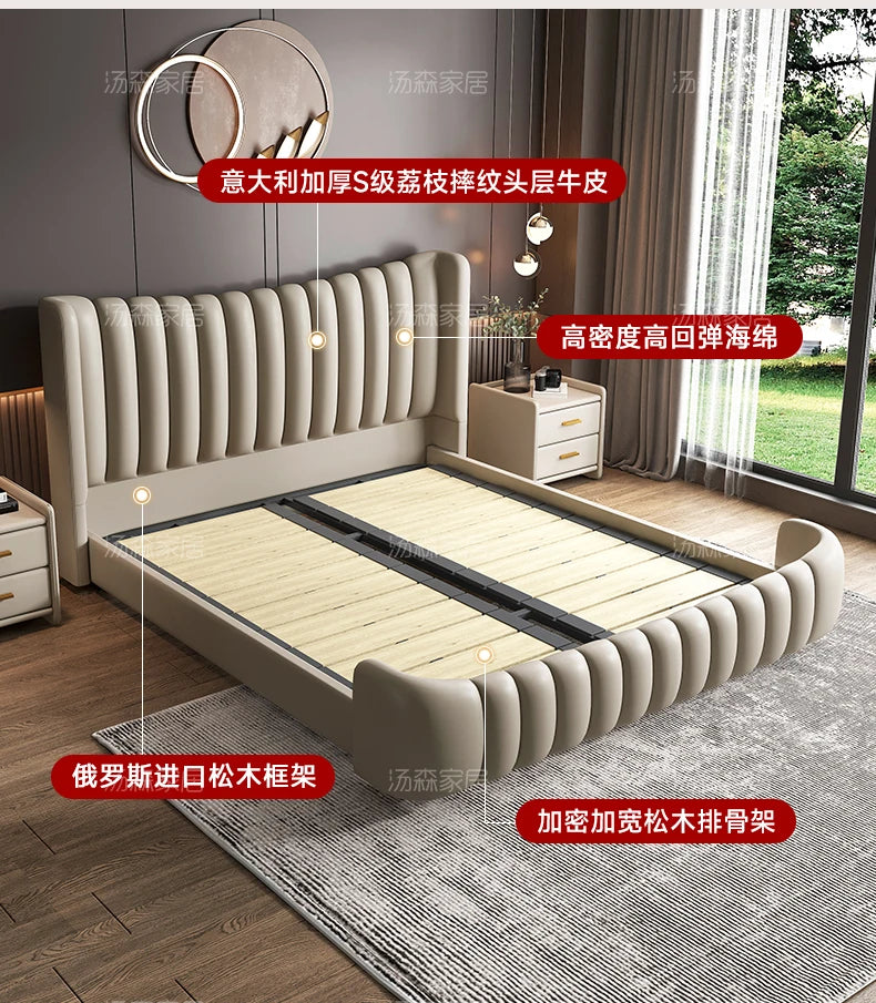 Hohes Kopfteil, Doppelbettgestell, schlichtes Holz, elegantes Queen-Size-Bett, Einzelbettgestell, Nachttische, Aufbewahrung, Cama Moderno Lujo-Möbel