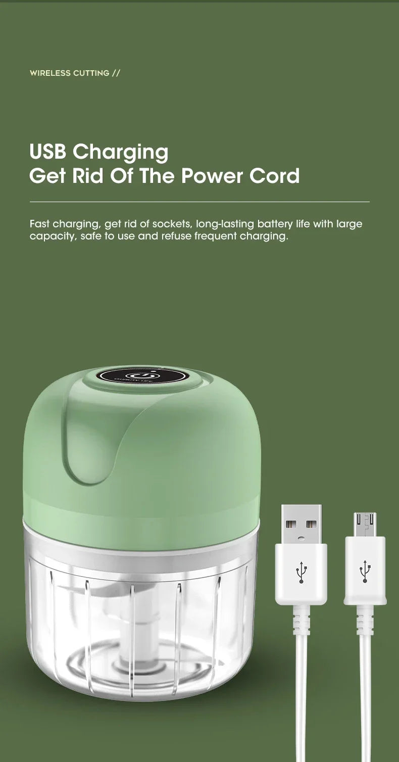 Electric Garlic Purer 250ML Mini Electric Garlic Chopper USB Charging Ginger Vegetable Cutter Food Chopper Kitchen Tools.