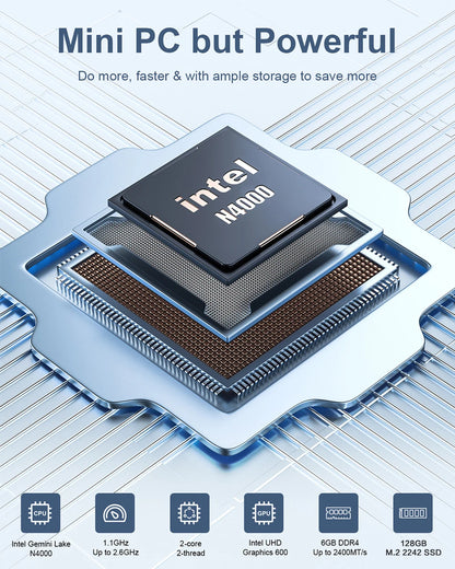 MLLSE M2 Air Mini PC Intel Celeron N4000 CPU Window11 6GB RAM 128GB ROM Dual-Band WiFi VGA Portable Mini Computer BT4.2.