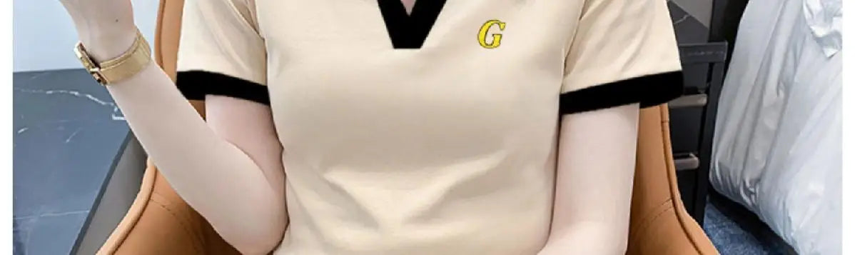 Women's Polo Shirts Slim Female Tee Plain Graphic T-shirts Embroidery Polyester Y2k Fashion Aesthetic Basic Synthetic Luxury New.