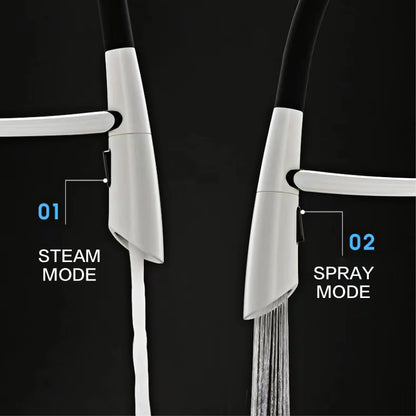 Luxuriöser Küchenarmatur aus grauem Messing in Gun-Grau mit intelligentem Touch-Design. Einhebelmischer für heißes und kaltes Wasser mit magnetischer Saugkraft