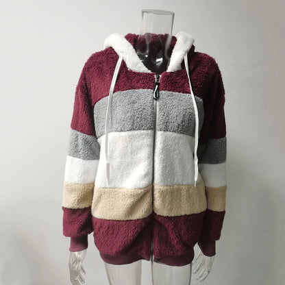 Übergroße Jacke für Frauen Mantel 2025, Herbst Winter, warm, Plüsch, Tasche, Kapuze, Streetwear, lockere Dame, Reißverschluss, Kaschmir-Oberbekleidung