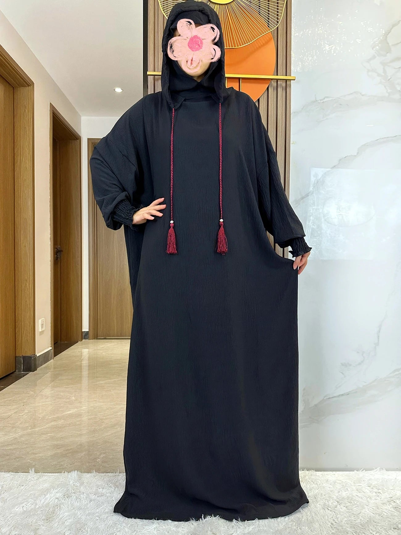 Women Cotton Abayas Muslim Ramadan Prayer Clothing With Hooded Jalaba Solid Casual Batwing Sleeve Arab Oriental Robe Eid Djellab.