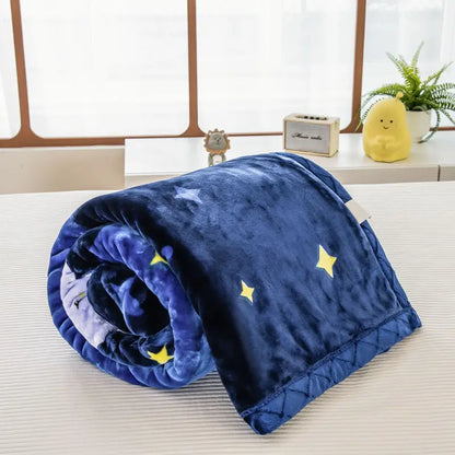 Nordic Style Geometric Printed Blanket Two Person Winter Thickened Quilt Coral Fleece Material Easy To Maintain Plush Bed Sheets
