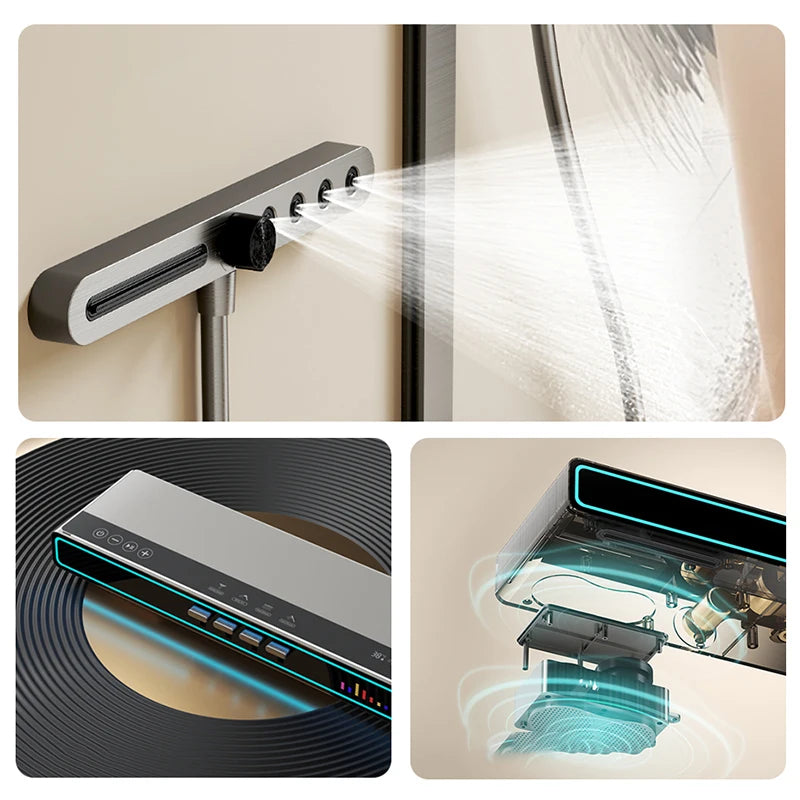 Bluetooth Music Digital Bathroom Shower System Ambient Lighting thermostatic Digital Bathroom Shower Set Faucets Accessories